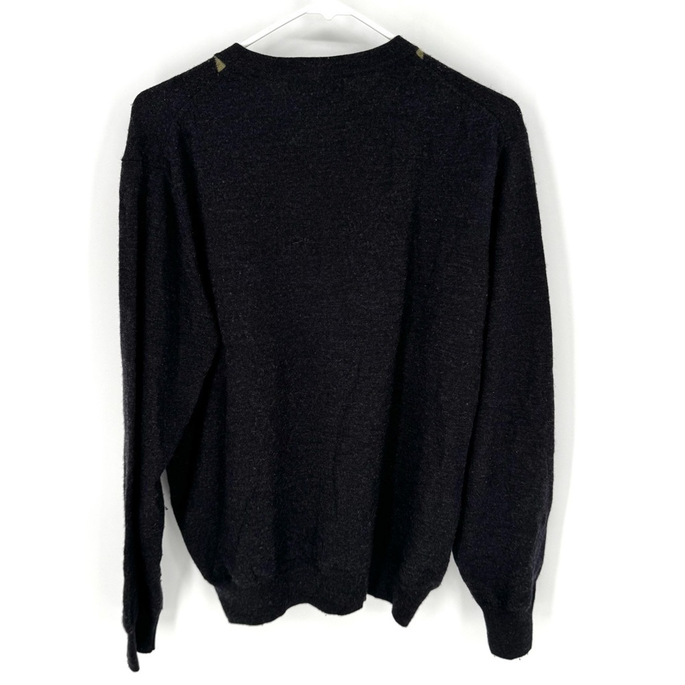 Grant Scott 100% merino wool gray and yellow Argyle V-Neck Sweater - Picture 3 of 6